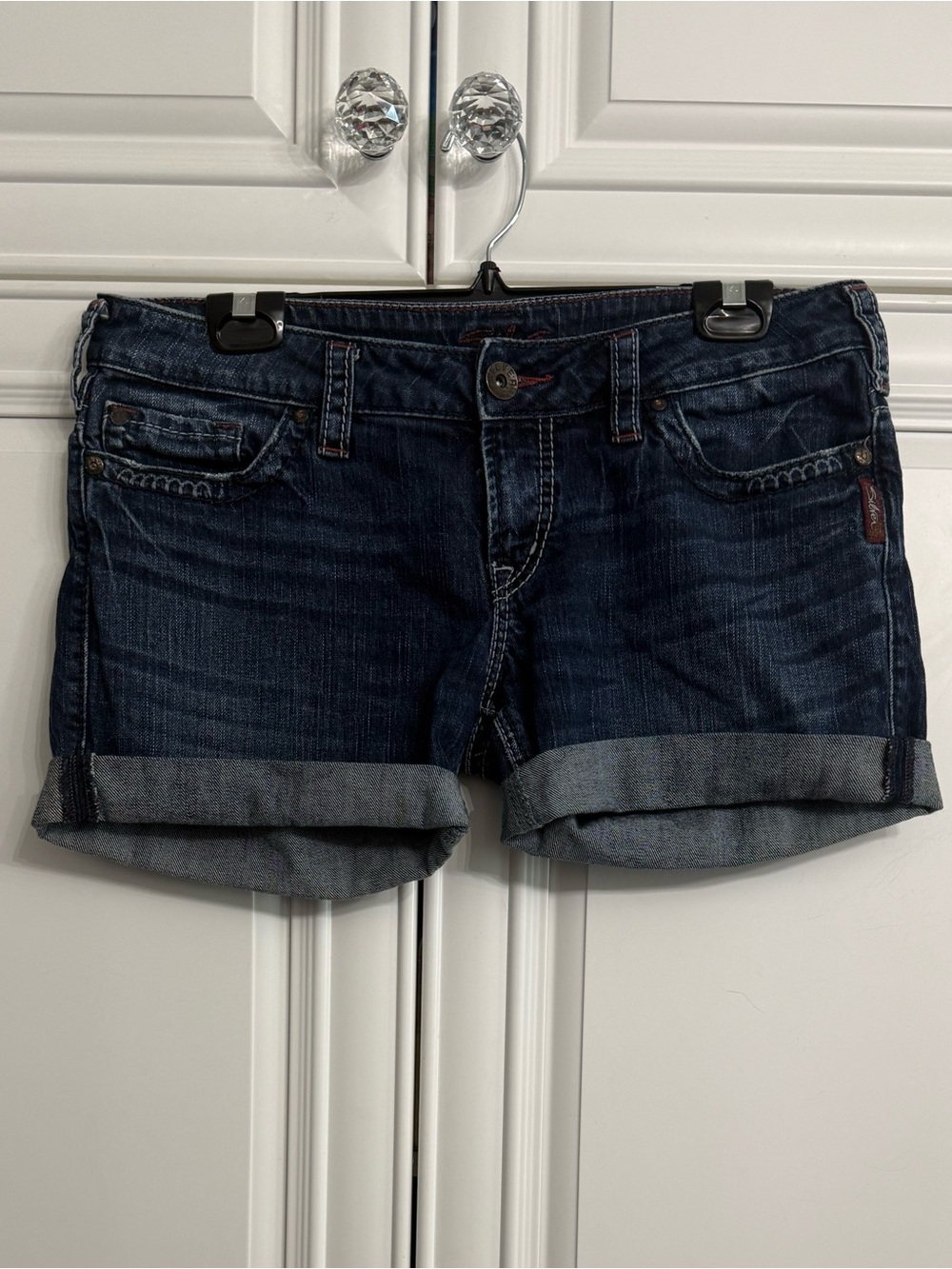 Silver Jeans Size 32 "Santorini" Dark Blue Mid-Rise Rolled Cuff Denim Shorts